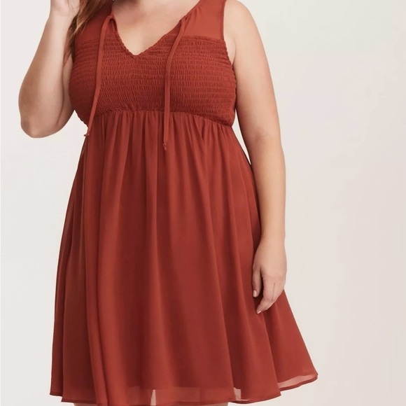 Torrid Rust Chiffon Smocked Tank Dress Brown 3X - Picture 2 of 5